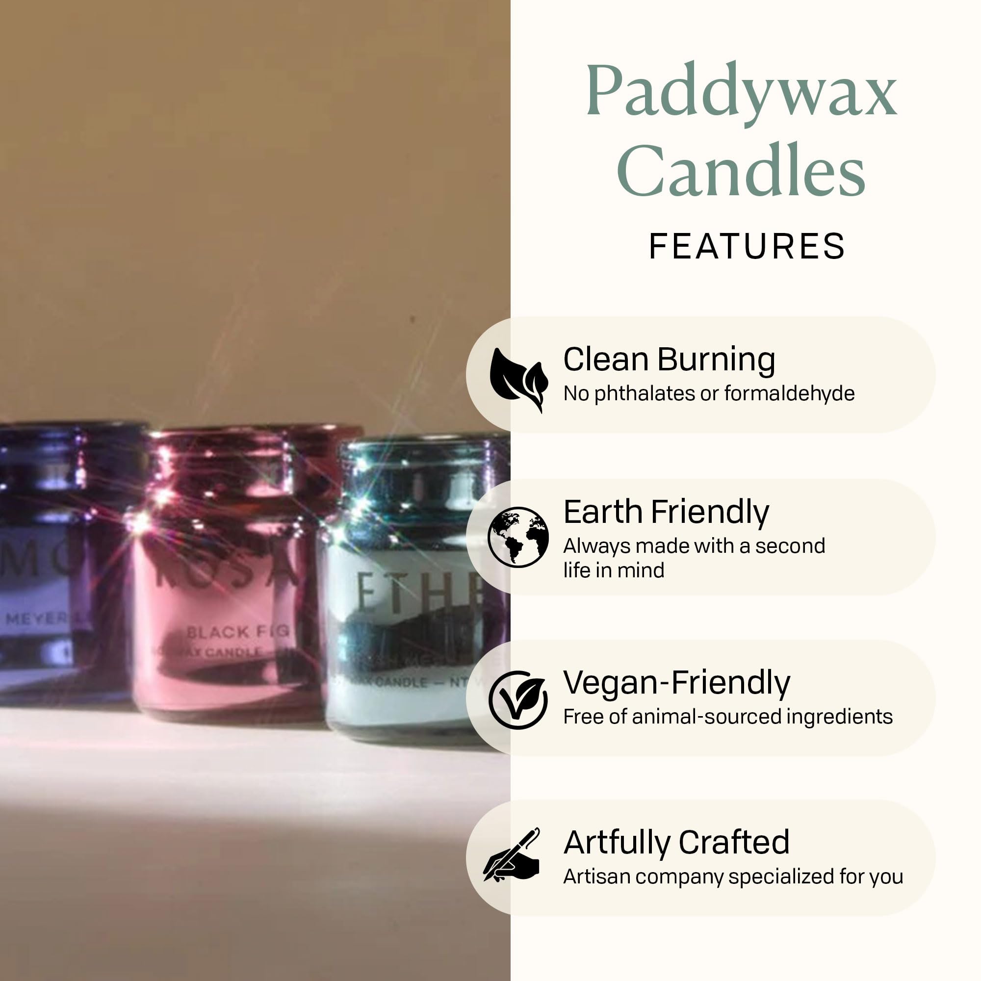 Paddywax Chroma clean-burn soy wax with cotton wick for steady ambiance