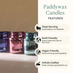Paddywax Chroma clean-burn soy wax with cotton wick for steady ambiance