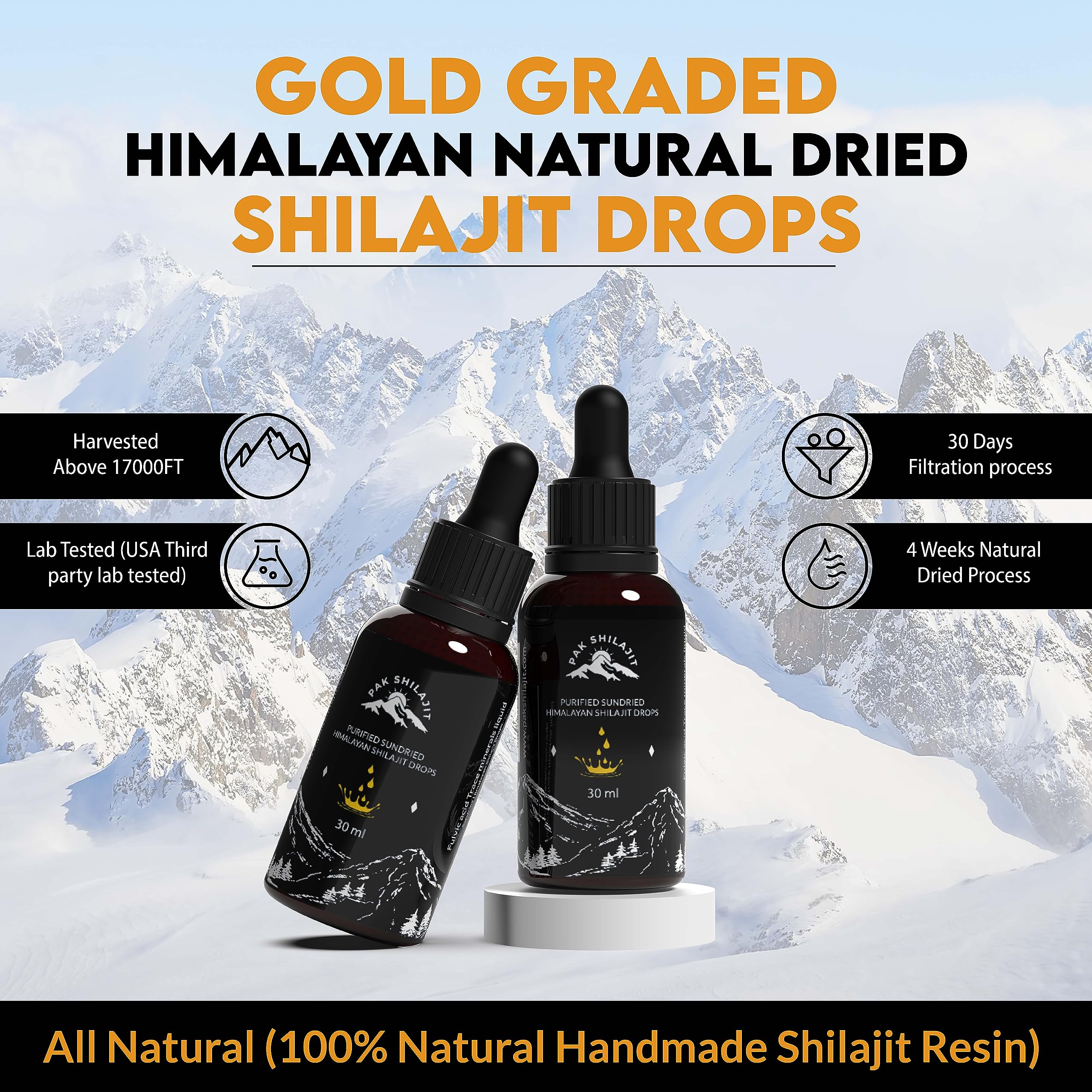 PakShilajit gold-graded shilajit drops highlighting high mineral content