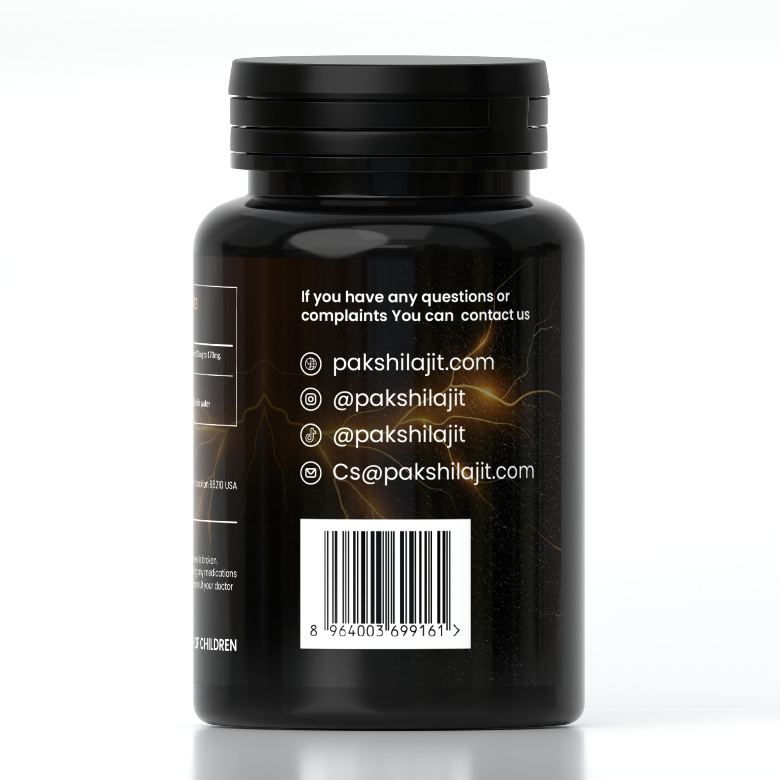 PakShilajit Packaging image communicates purity and filler-free capsules.
