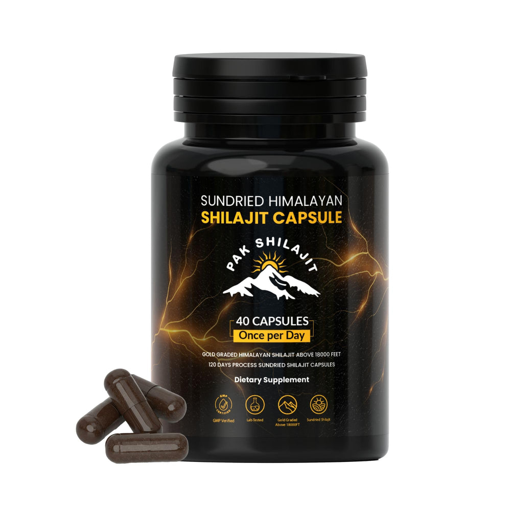 PakShilajit Sundried Capsules bottle presents pure, convenient daily wellness support.