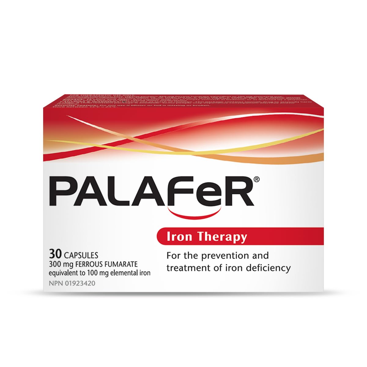 Palafer iron capsules on white background for daily iron support.