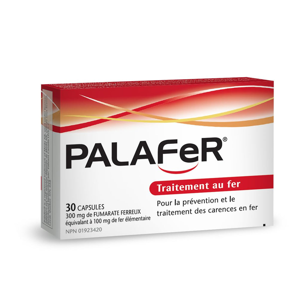 Palafer capsules beside a glass of water for easy intake.