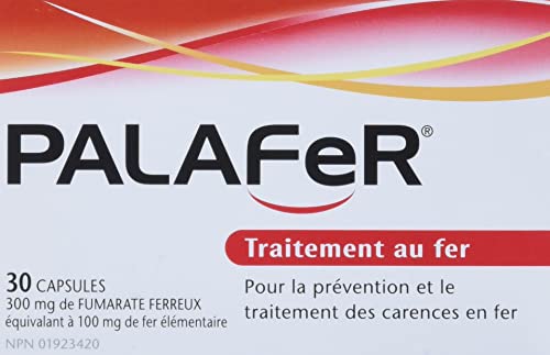 Palafer bottle label close-up highlighting 100 mg elemental iron.
