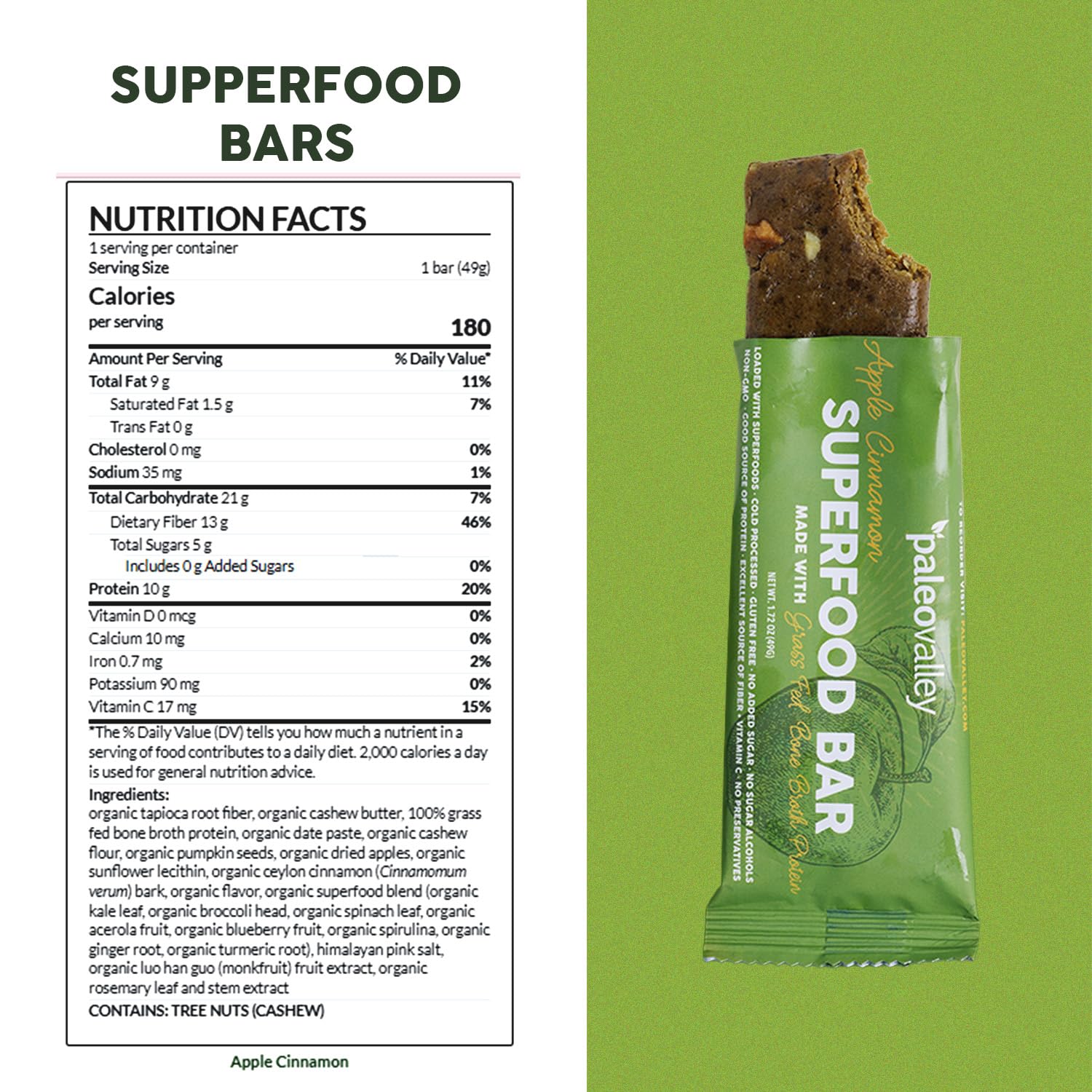 Paleovalley Apple Cinnamon Bars closeup showing on-the-go packaging