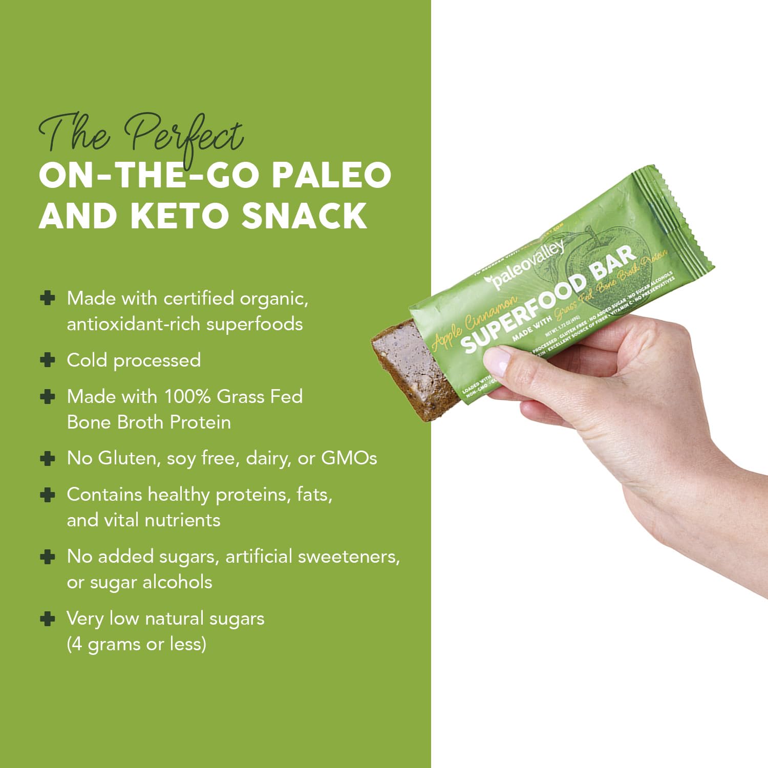 Paleovalley Bars bone broth protein closeup highlighting collagen-rich texture