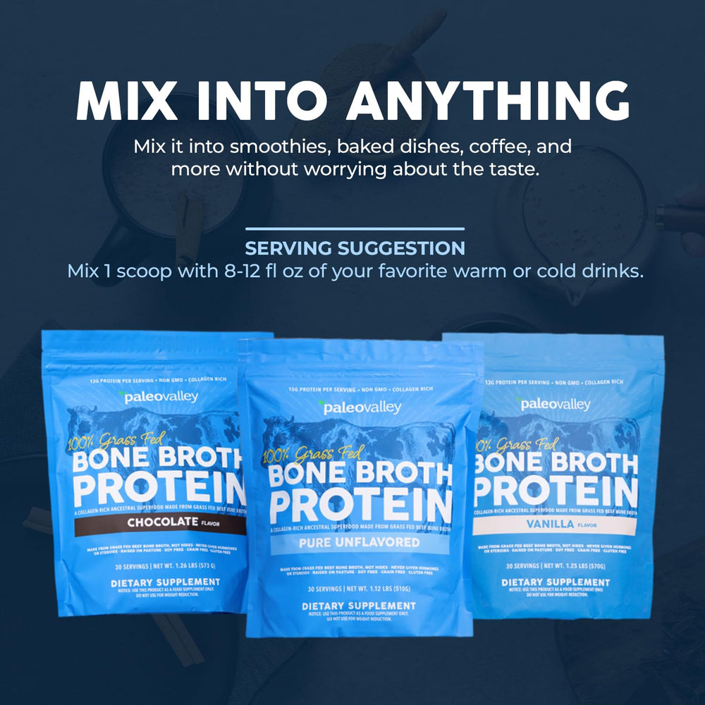 Paleovalley bone broth powder mixed into coffee for savory boost