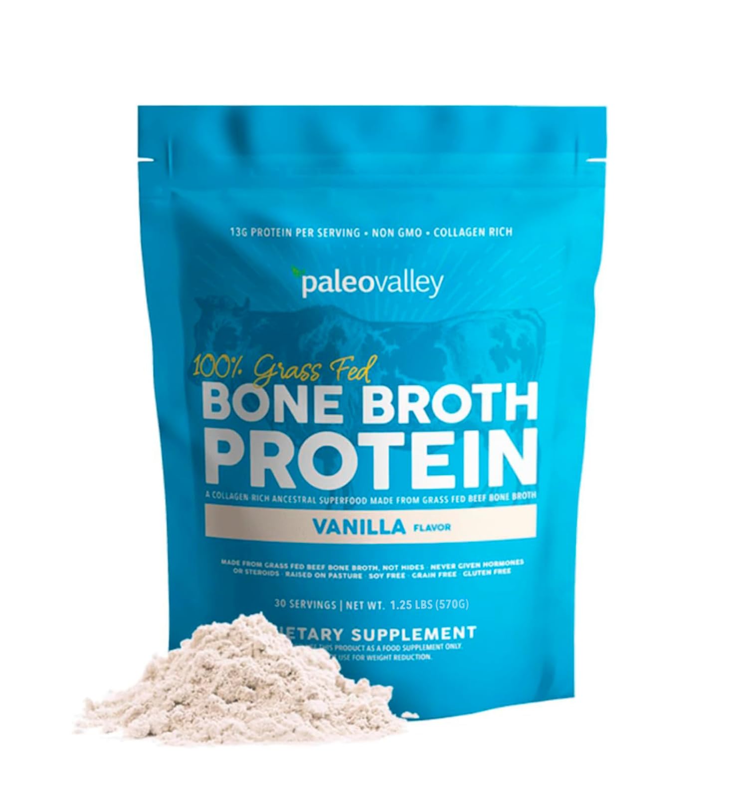 Paleovalley bone broth protein powder vanilla tub for daily protein support
