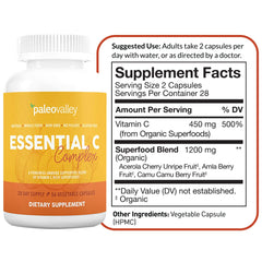 Paleovalley Essential C Complex bottle with capsules and organic ingredients for immunity support
