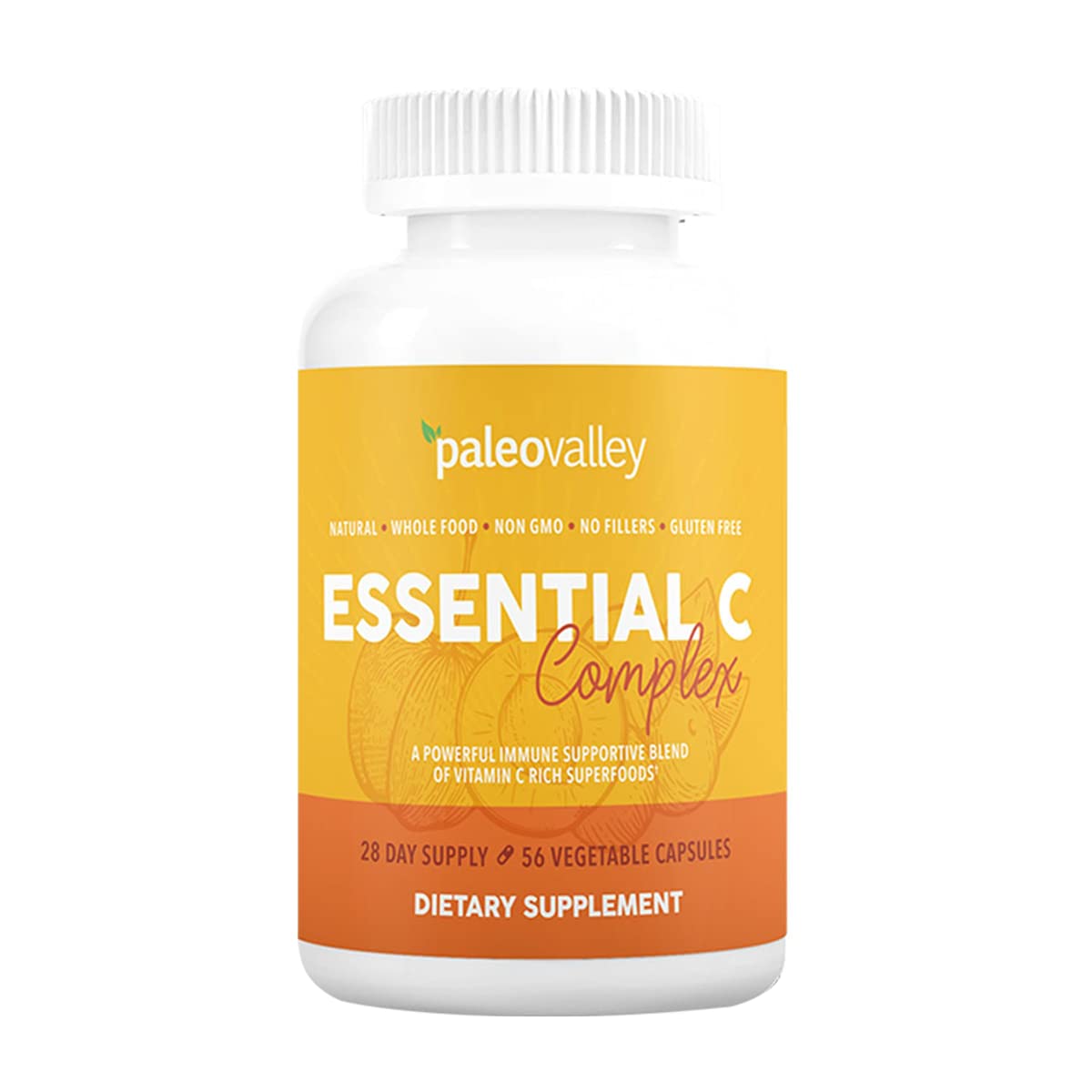 Paleovalley Essential C Complex packaging showing clean, organic vitamin C ingredients for daily vitality