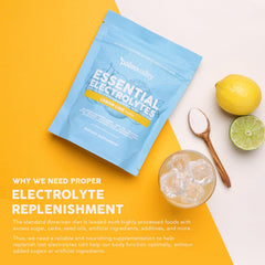 Paleovalley Essential Electrolytes Lemon Lime powder scooped for everyday hydration.
