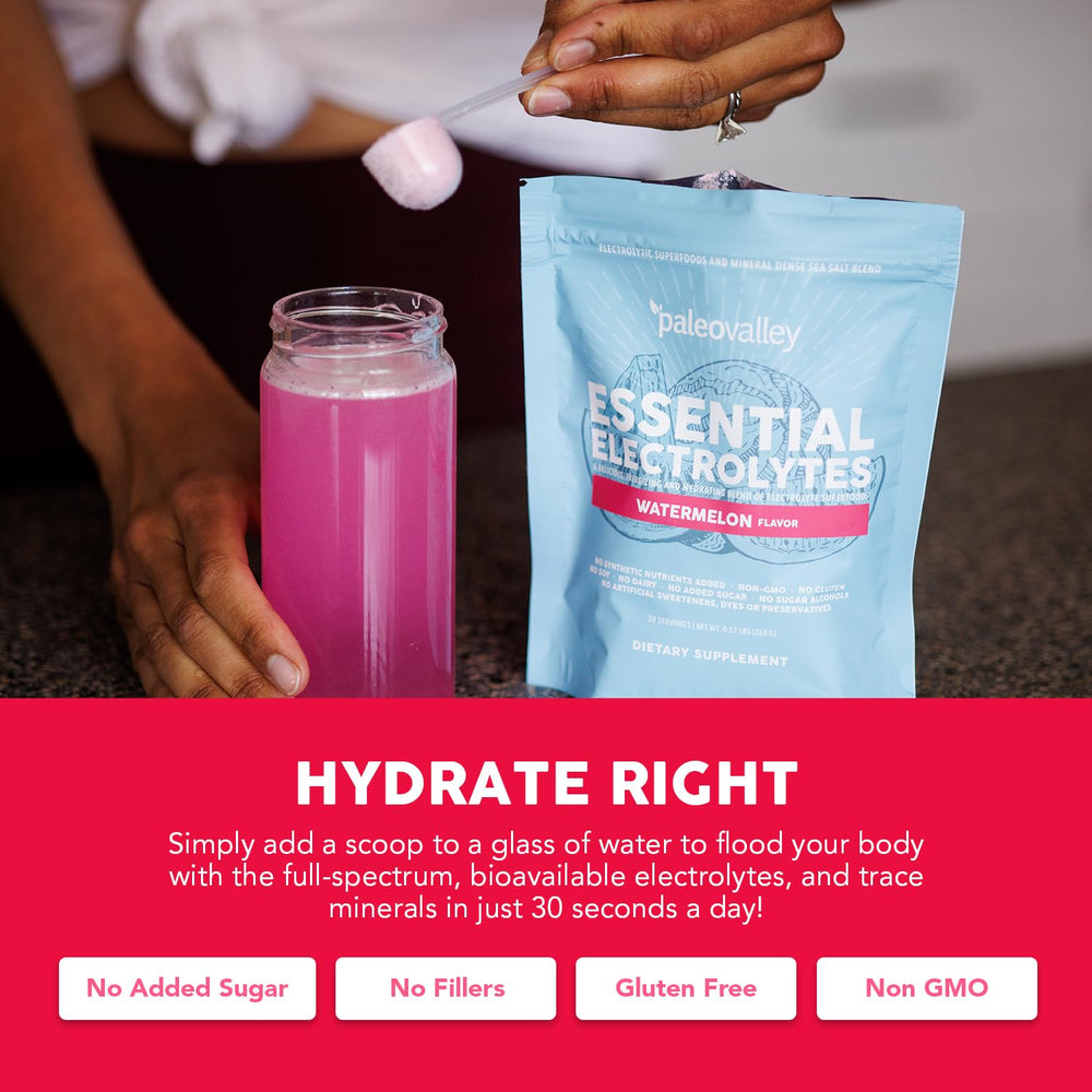Glass with Paleovalley electrolytes mixed for on-the-go hydration during activity
