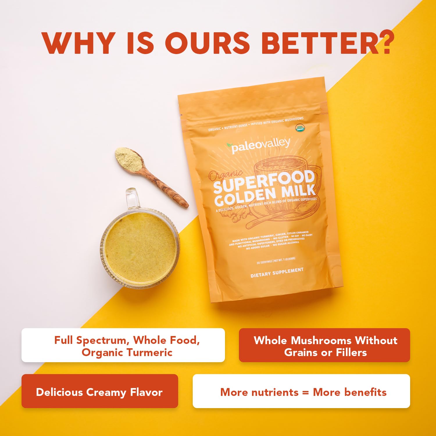 Paleovalley Golden Milk coconut milk powder canister provides a creamy base.
