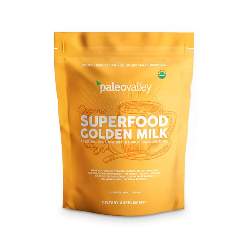 Paleovalley Golden Milk bottle with turmeric and coconut for daily immune-support rituals.
