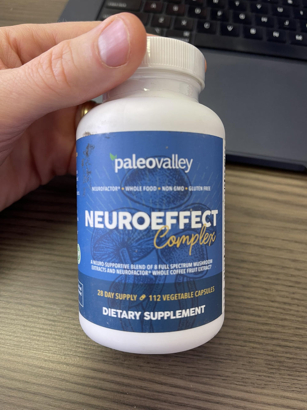 Paleovalley NeuroEffect label on packaging indicating no grains or fillers.