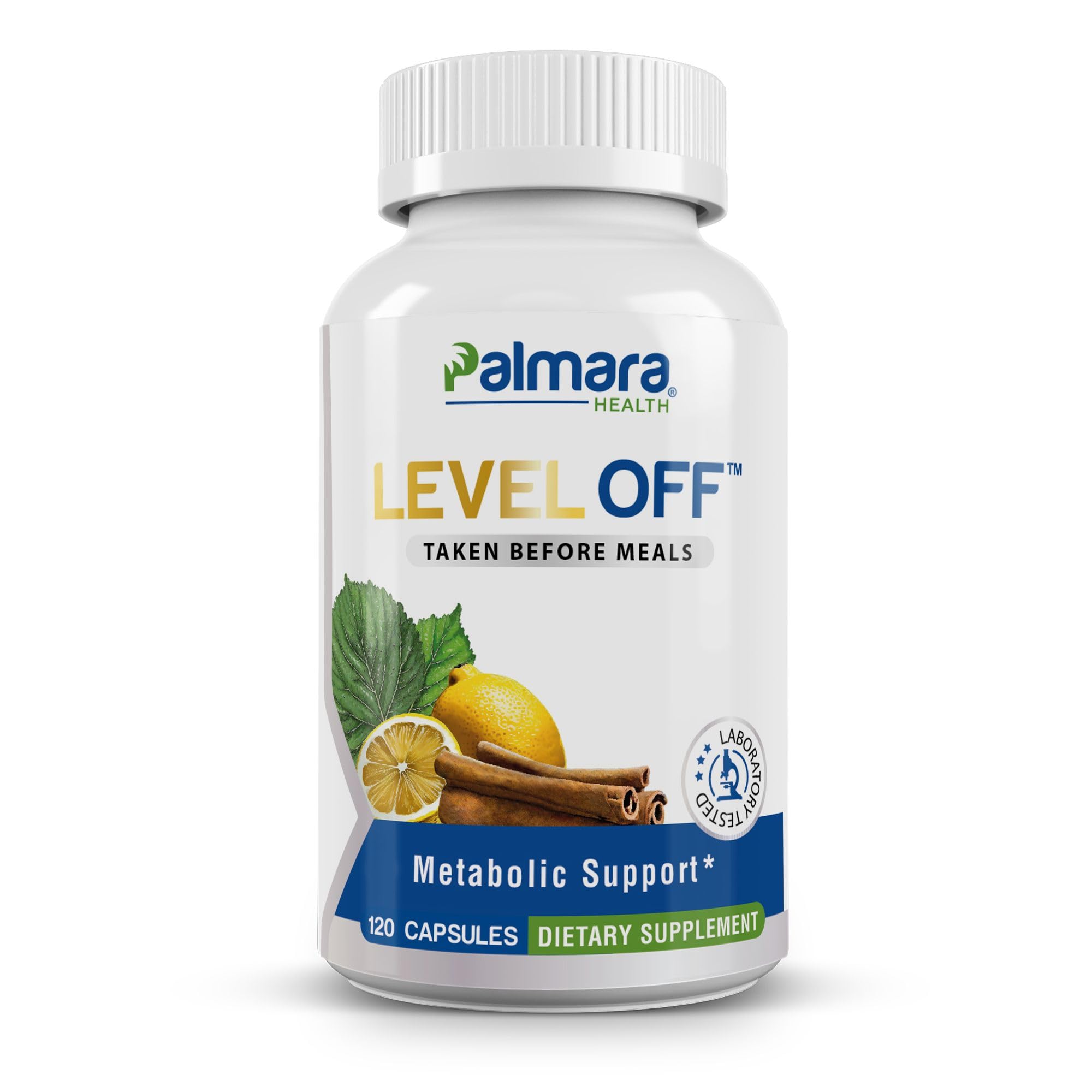 Palmara Level Off bottle front highlighting vegan glucose support