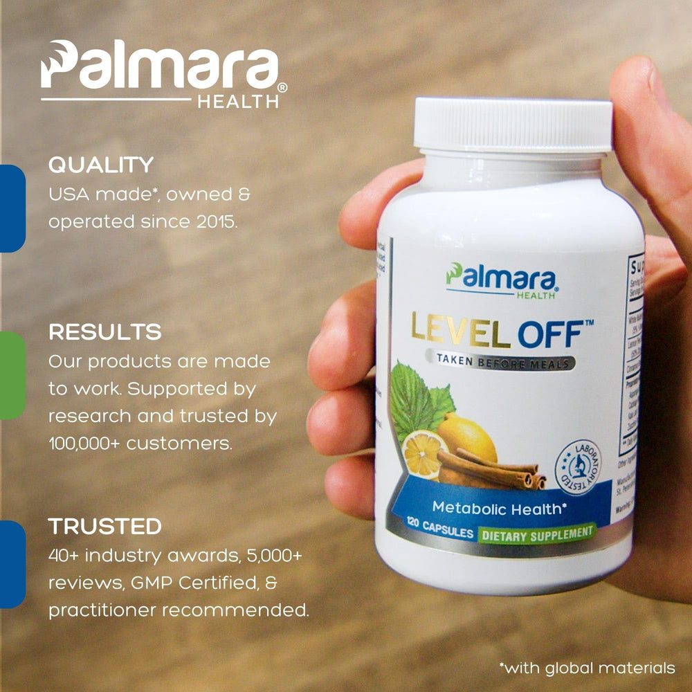 Palmara Level Off capsules closeup on clean label and no artificial colorants