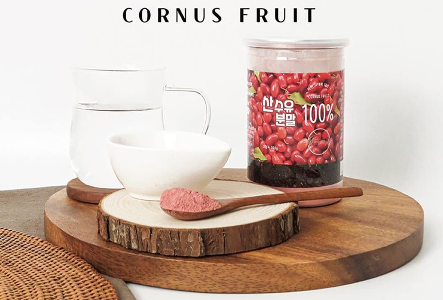 PALPLUS organic cornelian cherry powder in a bowl ready to blend