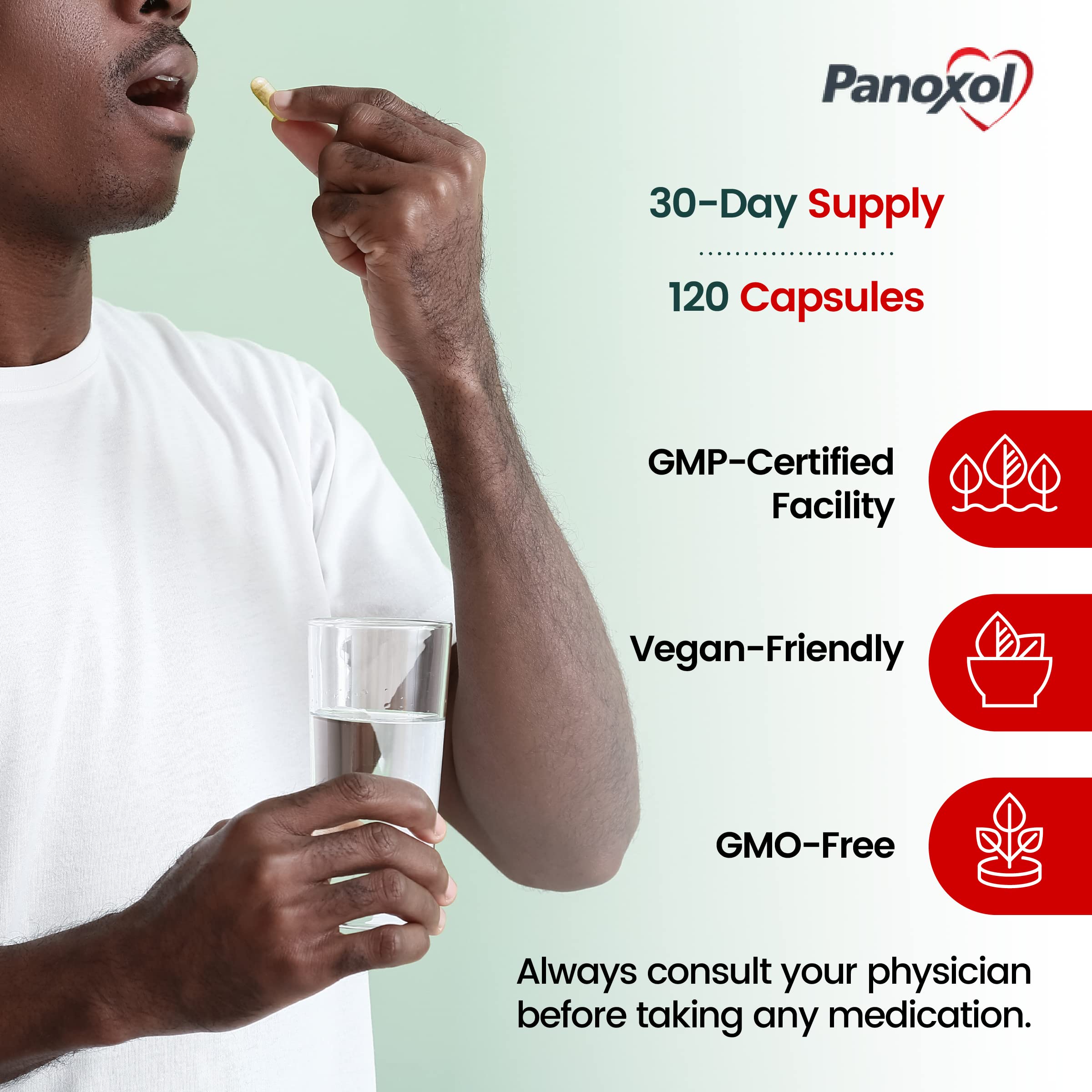 Panoxol bottle top and horse chestnut illustration for vascular support