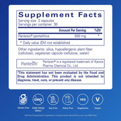 Pantethine capsules up close highlighting easy-to-swallow design for daily use.
