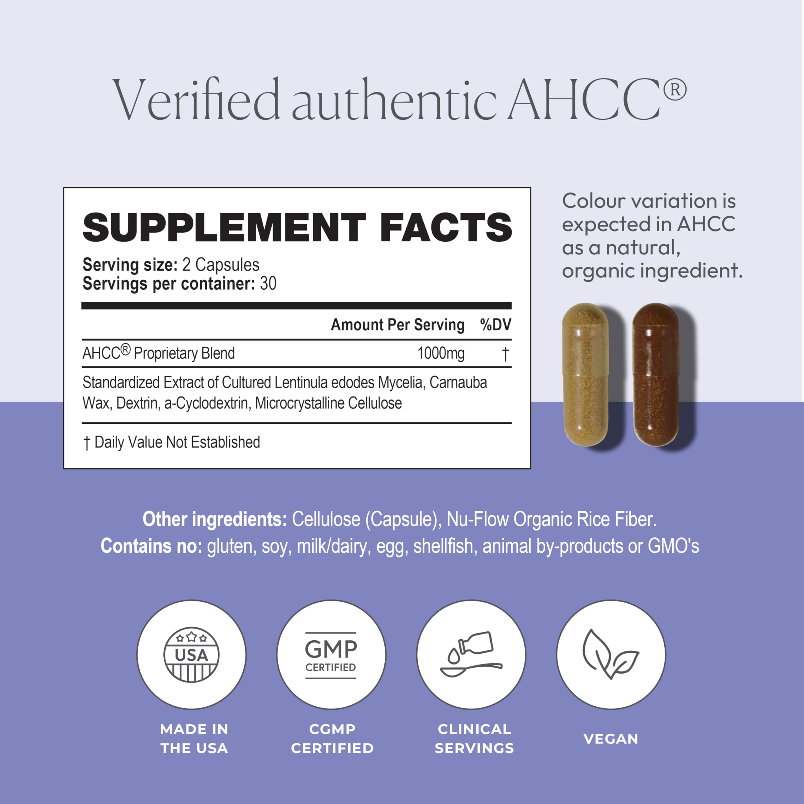Papillex AHCC capsules manufactured in a CGMP North America facility.