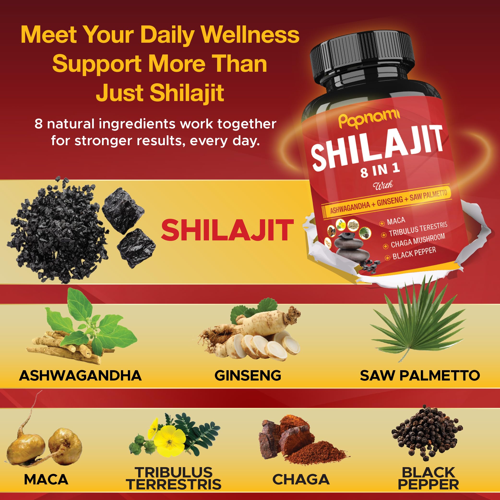 Papnami eight-herbal formula ingredients shown for a holistic blend.