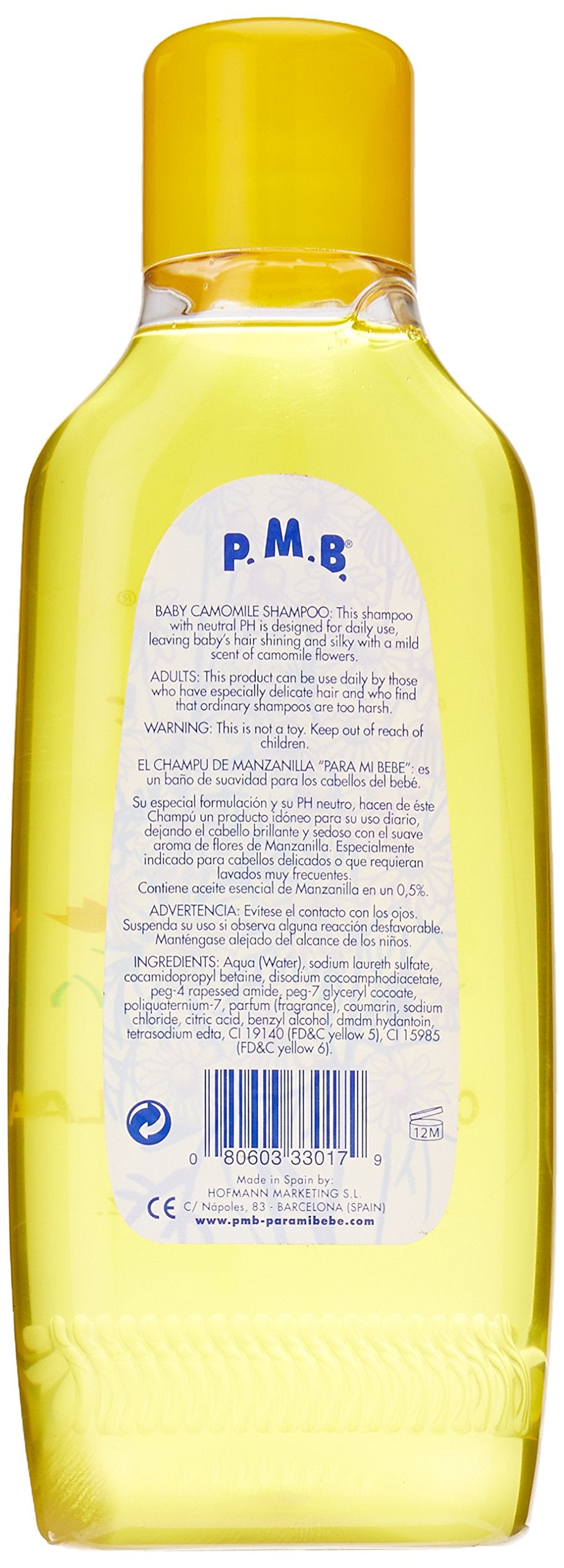 Para Mi Bebe Chamomile Shampoo label close-up showing neutral pH balance.