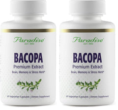 Paradise Herbs Bacopa Extract bottle and label, vegan and non-GMO