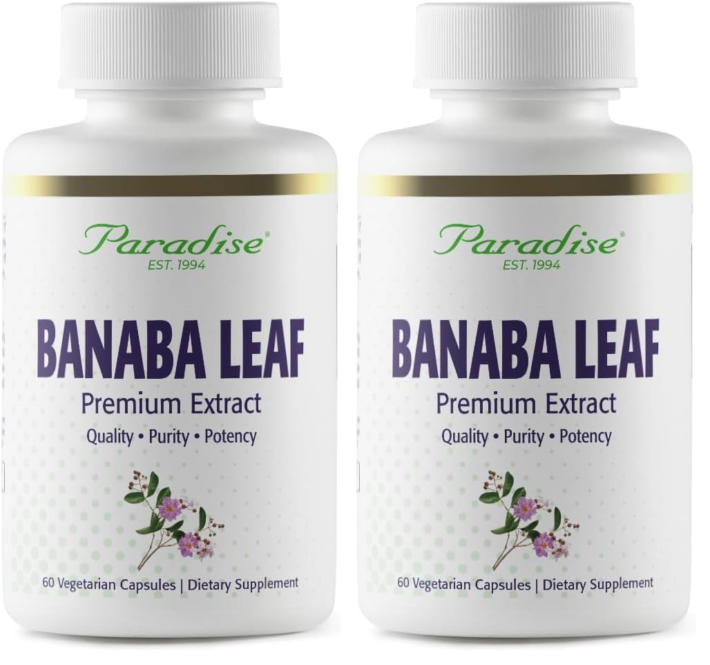 Paradise Herbs Banaba Leaf 12:1 bottle capsules close-up for daily wellness