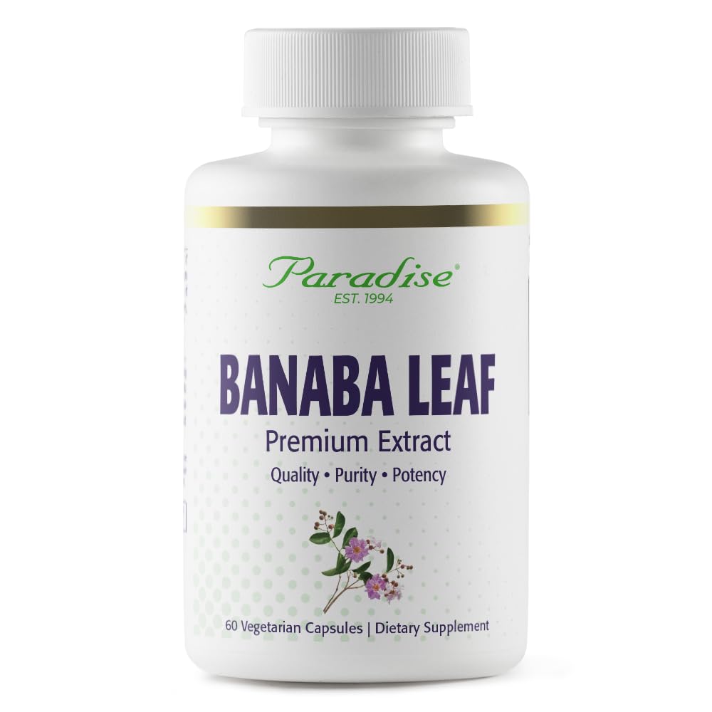 Paradise Herbs Banaba Leaf 12:1 Extract capsules for daily wellness and antioxidant support.