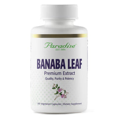 Paradise Herbs Banaba 12:1 extract bottle close-up for antioxidant support.