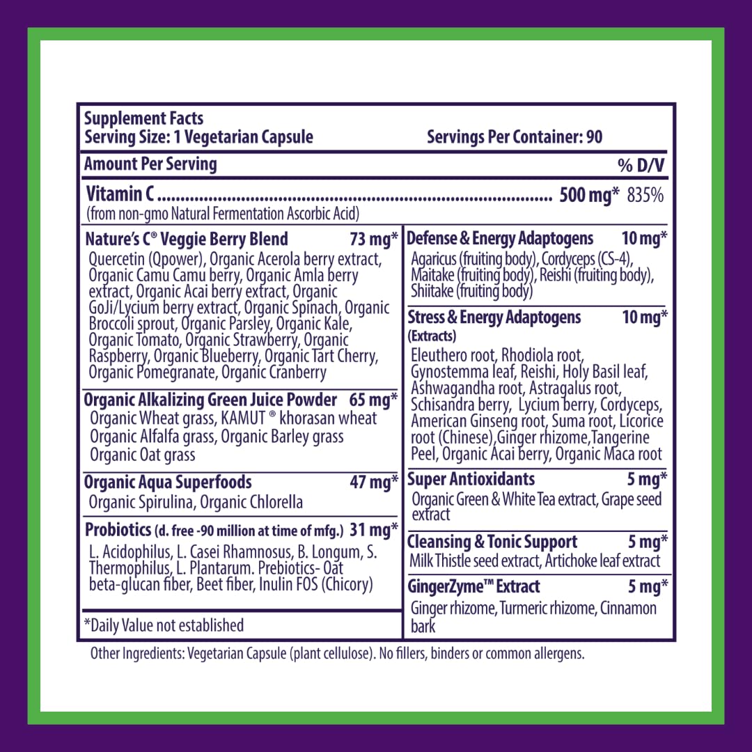 Paradise Herbs bottle with ingredients chart illustrating organic alkalizing greens concept