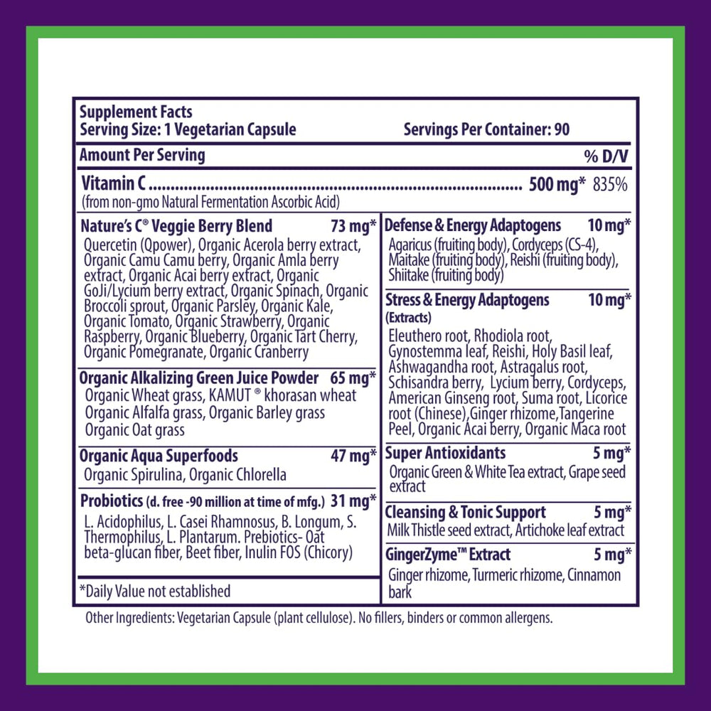 Paradise Herbs bottle with ingredients chart illustrating organic alkalizing greens concept