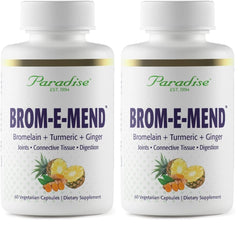 Paradise Herbs Brom-E-Mend bottle pour for easy daily nutrition support.