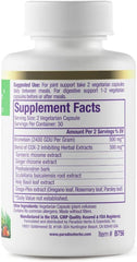 Paradise Herbs Brom-E-Mend label closeup highlights turmeric and ginger blend benefits.
