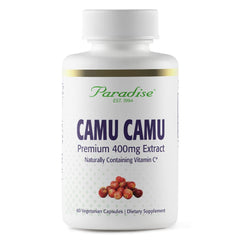 Paradise Herbs Camu Camu extract bottle showing vitamin C rich daily support.