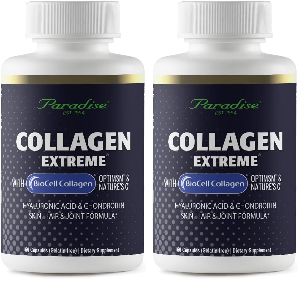 Paradise Herbs Collagen Extreme bottle pour; supports daily skincare and joint comfort.