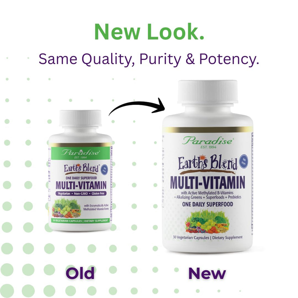 Paradise Herbs Earth's Blend capsules closeup showing convenient daily capsules.