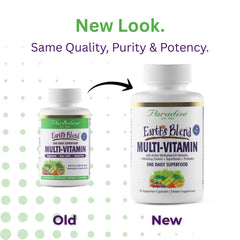 Paradise Herbs Earth's Blend capsules closeup showing convenient daily capsules.