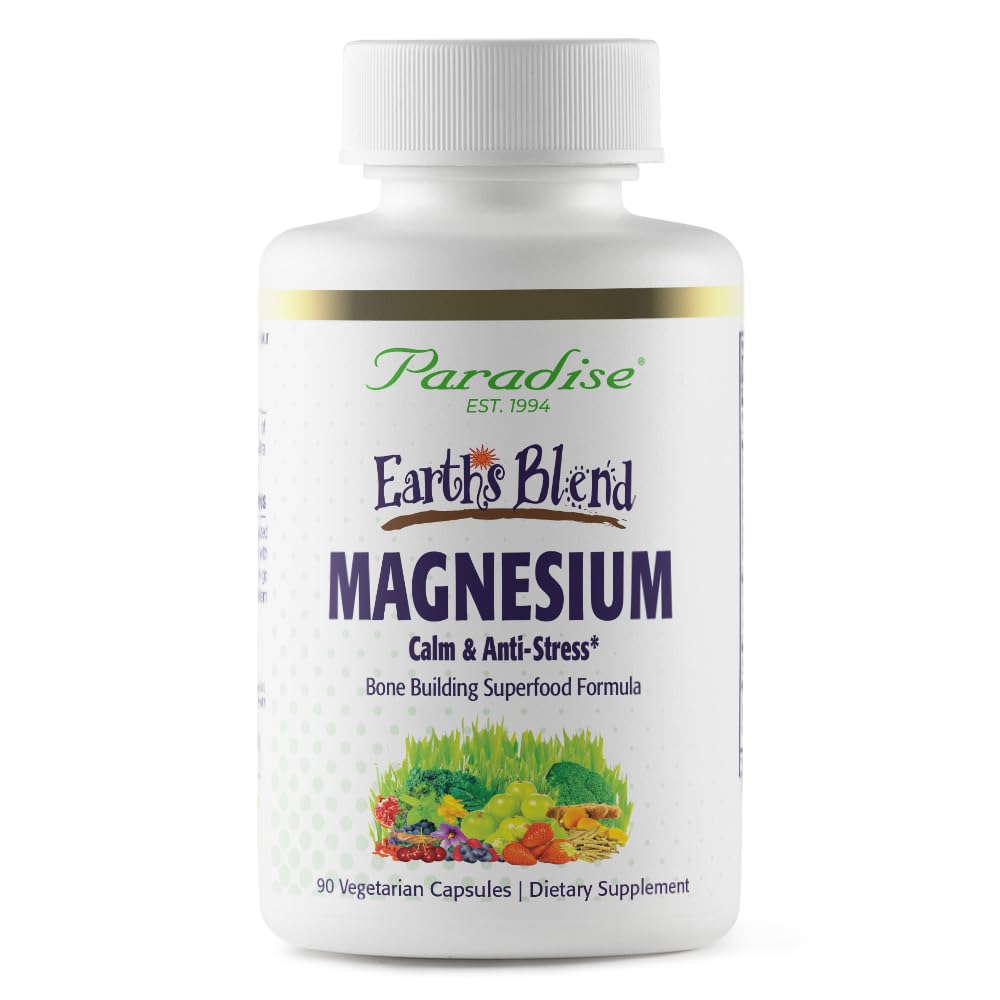 Paradise Herbs Earth's Blend Magnesium capsules front view for daily wellness support.