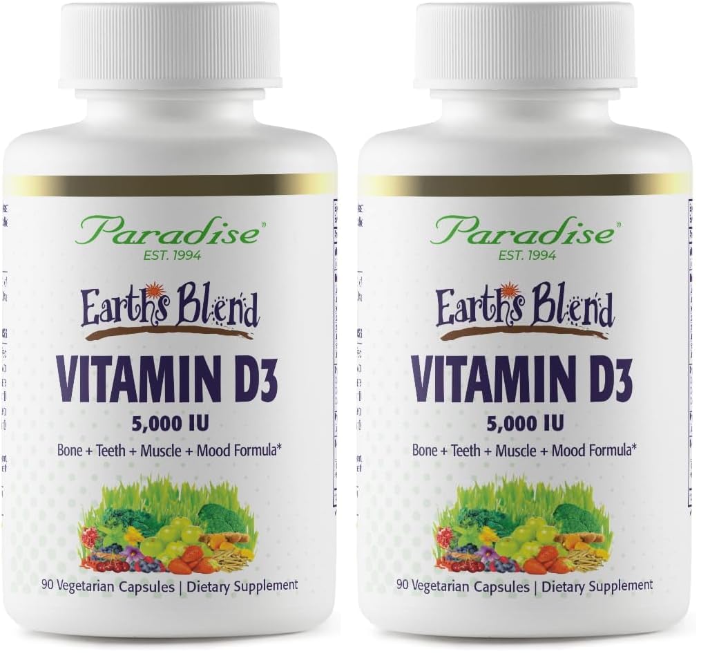 Paradise Herbs Earths Blend Vitamin D3 bottle front for daily bone and immune support.