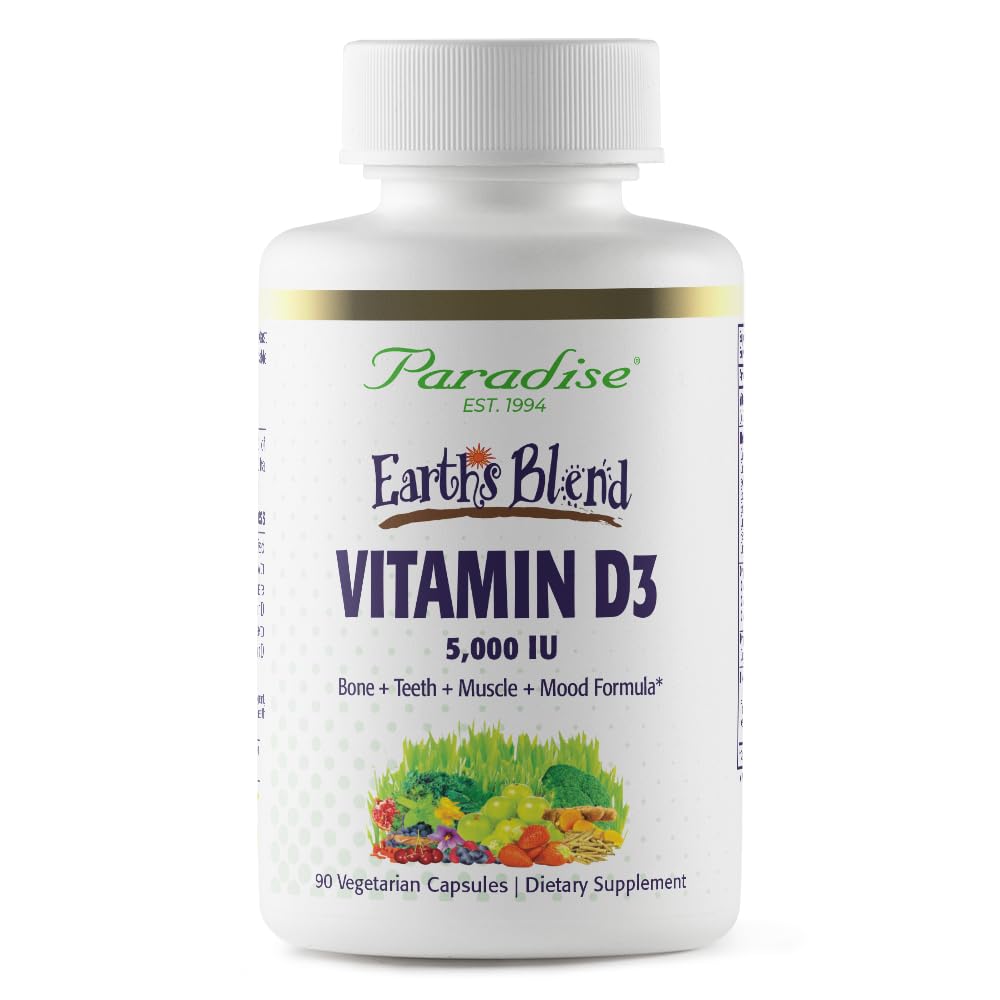 Paradise Herbs Earth's Blend Vitamin D3 bottle showing bone support potential