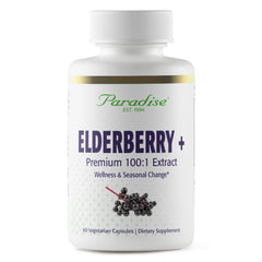 Paradise Herbs Elderberry with Zinc bottle close-up highlighting vegan immune support