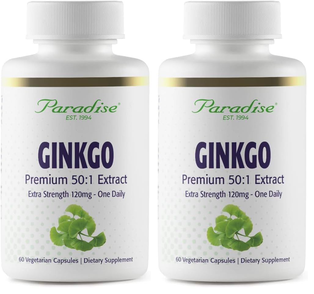 Paradise Herbs Ginkgo Biloba extract bottle showing capsules for daily focus support