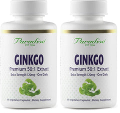 Paradise Herbs Ginkgo Biloba extract bottle showing capsules for daily focus support
