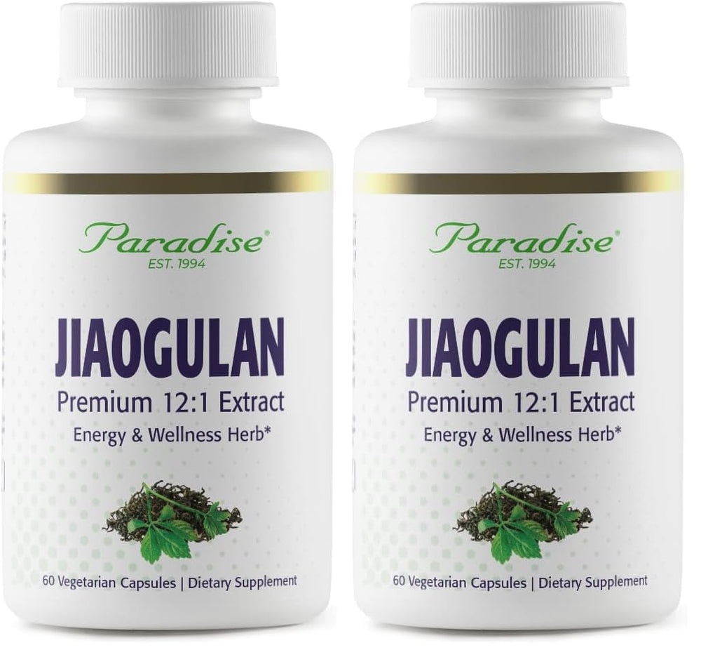 Paradise Herbs Jiaogulan bottle with vegan adaptogen label