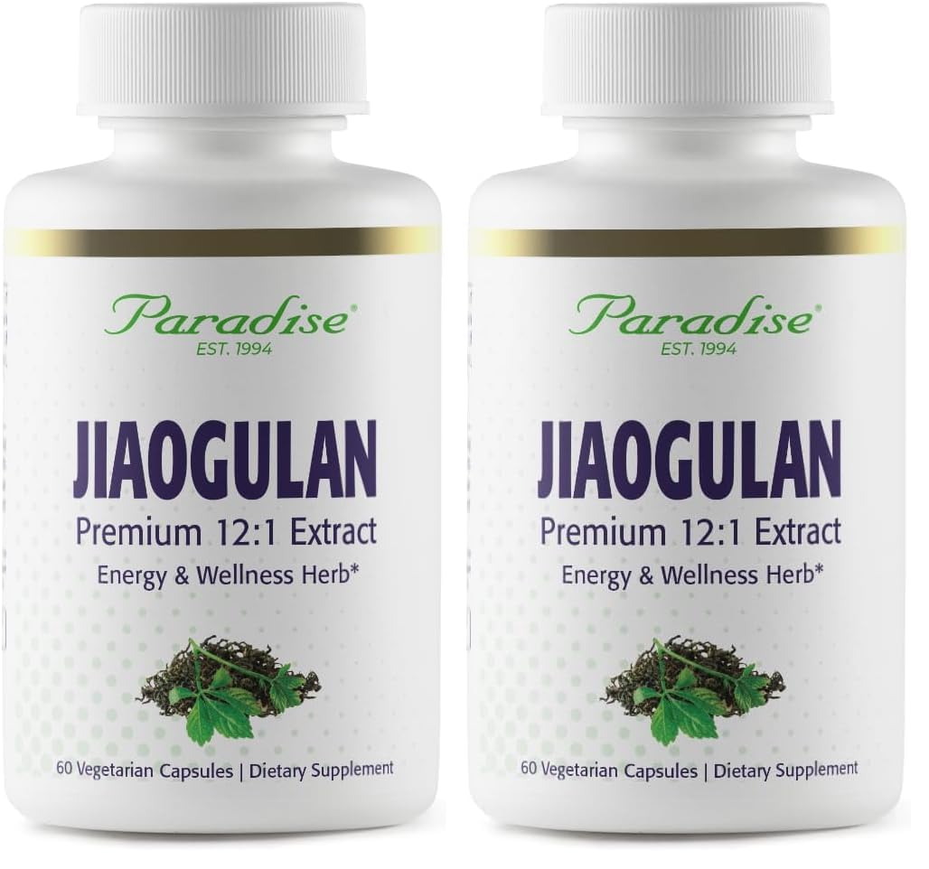 Paradise Herbs Jiaogulan bottle with vegan adaptogen label