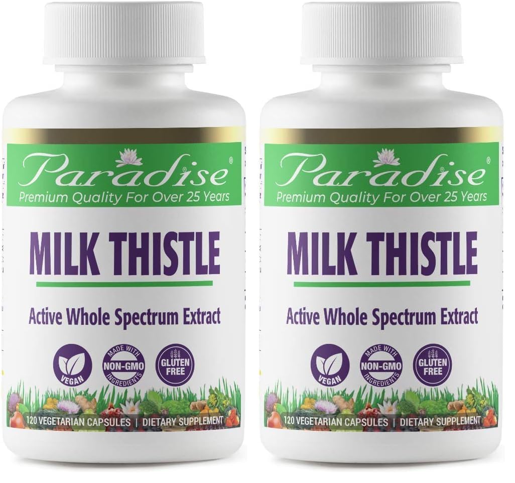 Paradise Herbs Milk Thistle packaging front view showing vegan, non‑GMO formula