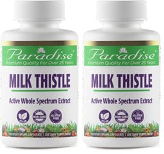 Paradise Herbs Milk Thistle packaging front view showing vegan, non‑GMO formula