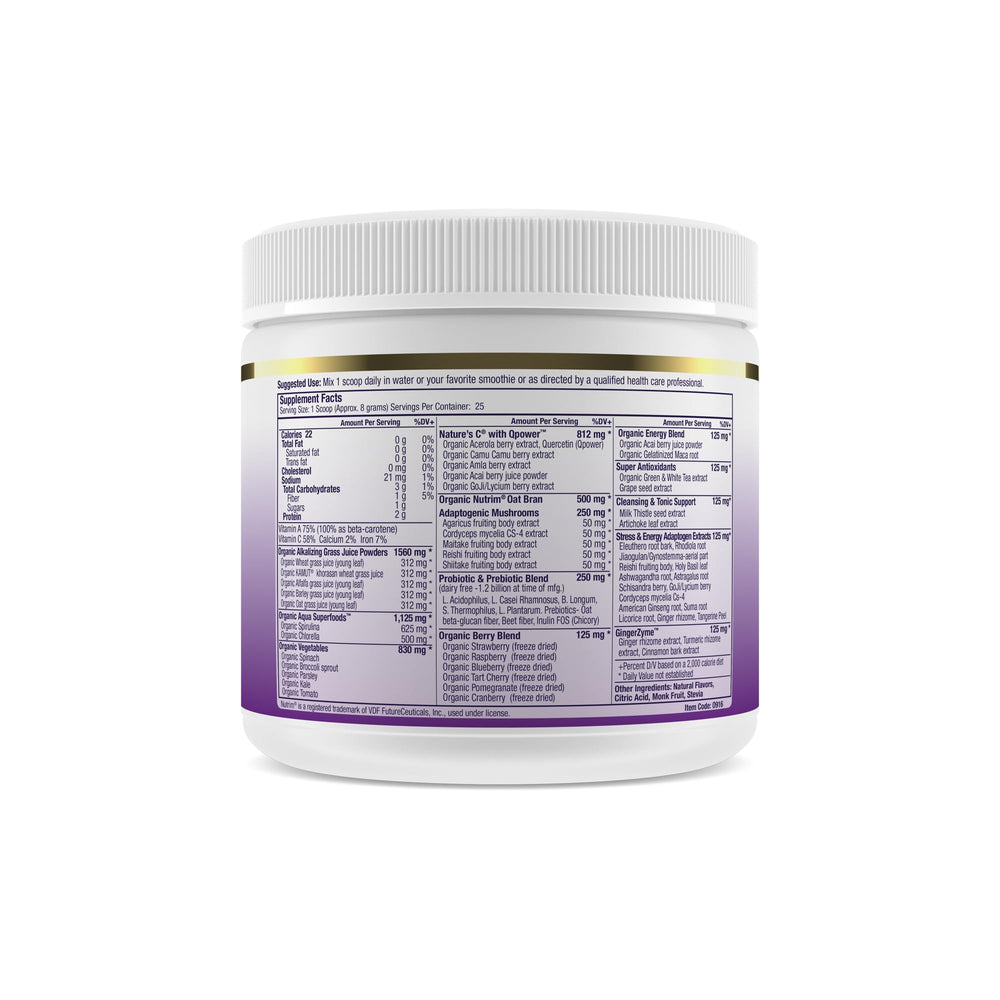 Paradise Herbs ORAC Energy Greens front label close-up highlighting organic greens